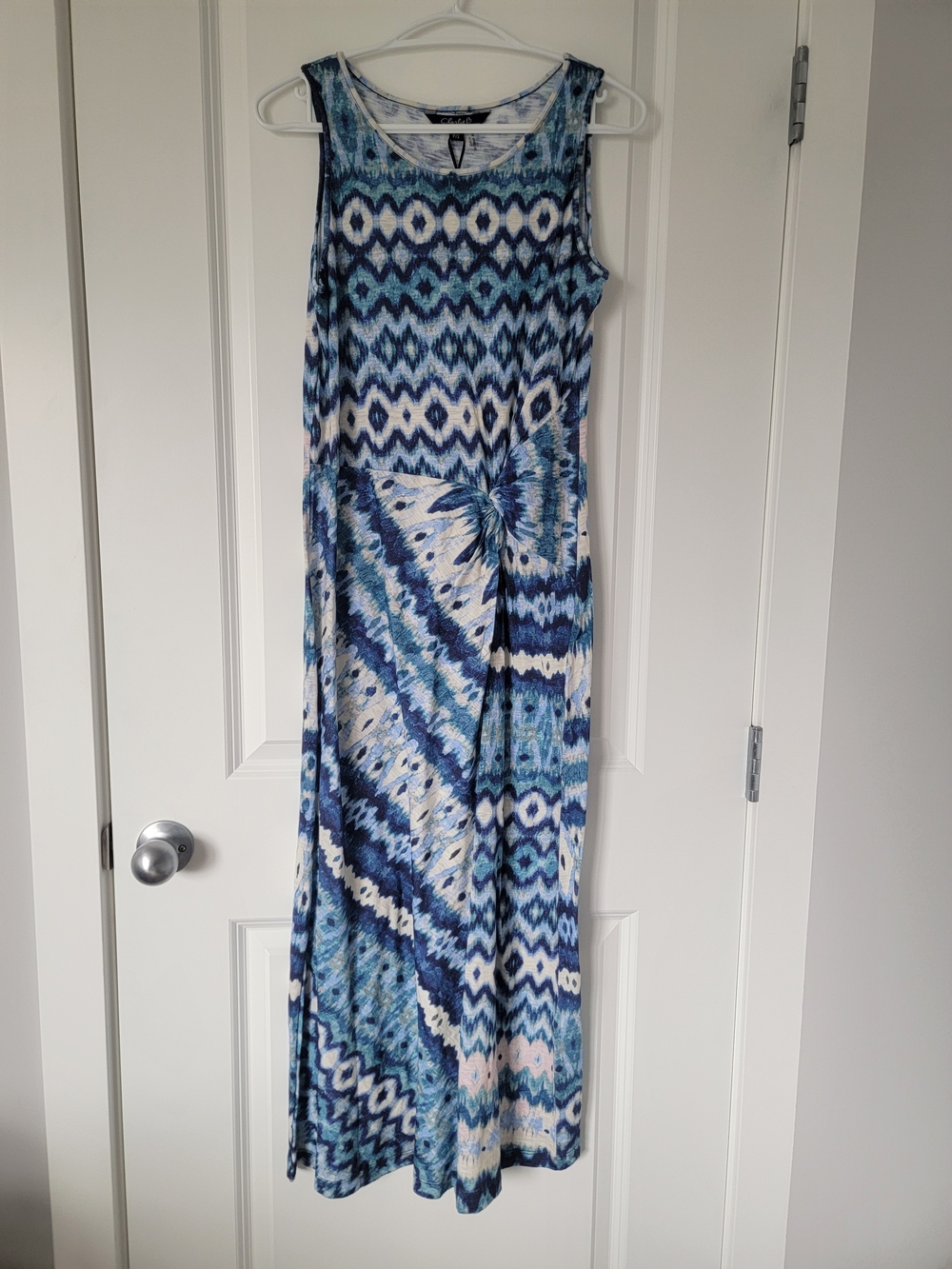CHARLIE B 100% Cotton Blue and White Printed Tank Dress W/ Faux Knot Detail